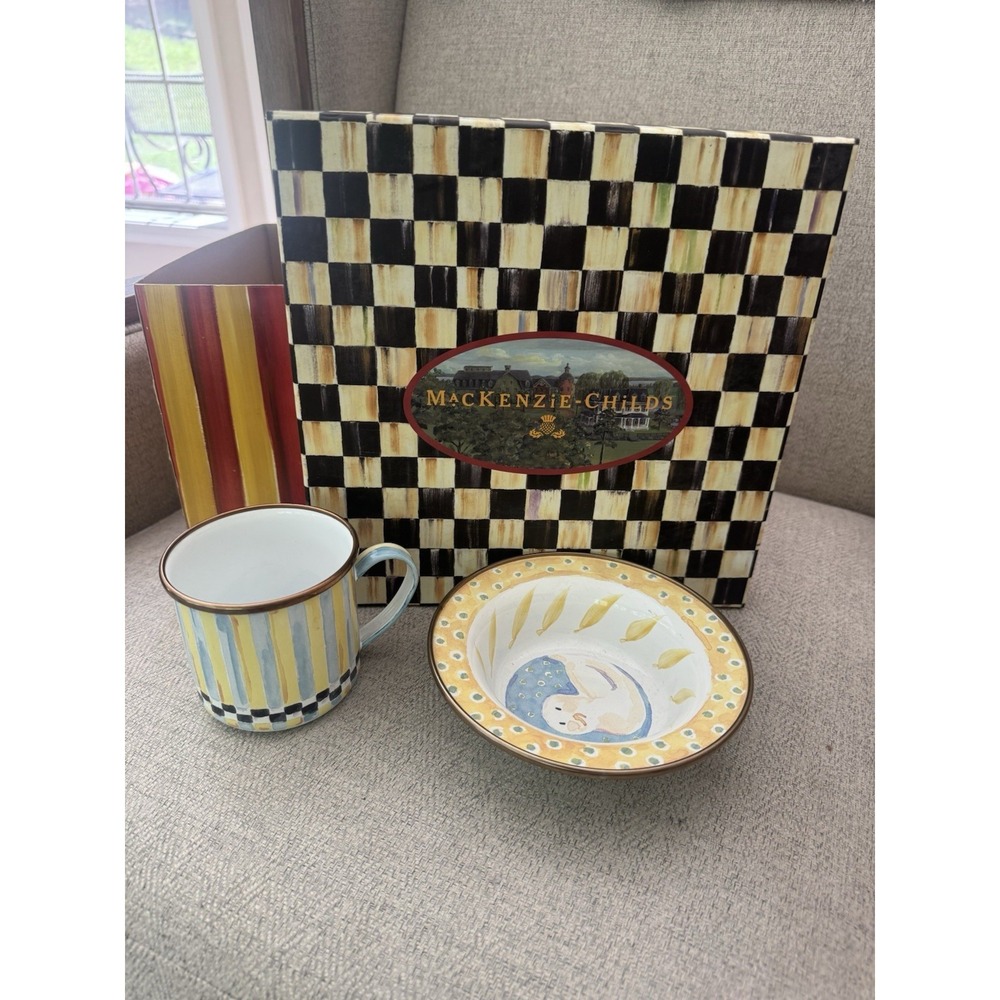 MacKenzie-Childs Taylor Duck Chick Bowl Mug Sec With Box Courtly Check